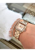 Ferrucci Rose Gold Renk Kare Model Taşlı Çelik Kordon Kadın Kol Saati + BİLEKLİK HEDİYELİ thumbnail 2