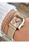 Ferrucci Rose Gold Renk Kare Model Hasır Kordon Kadın Kol Saati + BİLEKLİK thumbnail 1