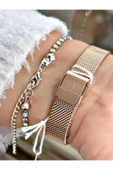 Ferrucci Rose Gold Renk Klasik Hasır Sade Model Kadın Kol Saati + BİLEKLİK thumbnail 3