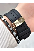 Fiesta Siyah Renk Spor Silikon Kare Çelik Kasa Otomatik Business Erkek Kol Saati + BİLEKLİK thumbnail 7