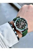 Reward Yeşil Renk Deri Kordon İskelet Model Otomatik Erkek Kol Saati + BİLEKLİK thumbnail 2