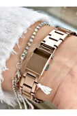 Ferrucci Rose Gold Renk Aynalı Cam Model  Klasik Kadın Kol Saati + BİLEKLİK thumbnail 3