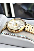 Ferrucci Altın Renk Aynalı Kristal Görünüm Cam Çelik Kordon Kadın Kol Saati + BİLEKLİK thumbnail 2