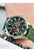 Reward Yeşil Renk Deri Kordon İskelet Model Otomatik Erkek Kol Saati + BİLEKLİK thumbnail 1