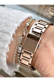Ferrucci Rose Gold Renk Kare Taşlı Model Çelik Kordon Kadın Kol Saati + BİLEKLİK thumbnail 3