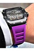 Navimarine Mor Renk Kare Spor Silikon Otomatik Business Erkek Kol Saati + BİLEKLİK HEDİYELİ thumbnail 5
