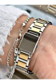 Ferrucci Altın Renk Kare Taşlı Model Çelik Kordon Kadın Kol Saati + BİLEKLİK thumbnail 3