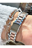Ferrucci Rose Gold Gümüş Renk Taşlı Model Şık Dizayn  Kadın Kol Saati + BİLEKLİK thumbnail 3