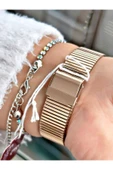 Ferrucci Rose Gold Renk Kare Model Hasır Kordon Kadın Kol Saati + BİLEKLİK thumbnail 3