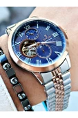 Reward Rose Gold Gümüş Renk Otomatik Mekanizma Roma Rakamlı Erkek Kol Saati + BİLEKLİK thumbnail 4