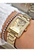 Ferrucci Altın Renk Kare Taşlı Model Çelik Kordon Kadın Kol Saati + BİLEKLİK thumbnail 1