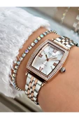Ferrucci Rose Gold Gümüş Renk Kare Taşlı Model Çelik Kordon Kadın Kol Saati + BİLEKLİK thumbnail 1