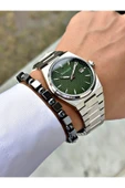 Ferrucci Gümüş Renk Yeşil Şık Spor Çelik Kordon Fonksiyonlu Erkek Kol Saati + BİLEKLİK thumbnail 2