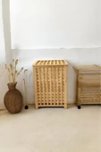 Akkoyunlu home Bambu Çamaşır Sepeti Ekose Bambu Sepet Natural 62x45x45 Cm thumbnail 1