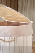 Akkoyunlu home Bambu Katlanır Yuvarlak Kirli Çamaşır Sepeti Beyaz Hasır Çamaşır Sepeti 35x60 thumbnail 3