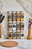 Akkoyunlu home Ahşap Kapaklı Cam Baharatlık Seti Kavanoz Takımı 12 li 140 cc 24 Adet Siyah Etiket thumbnail 5