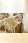 Akkoyunlu home Bambu Çamaşır Sepeti Ekose Bambu Sepet Natural 62x45x45 Cm thumbnail 4
