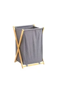 Sezka Life Bambu Katlanır Kirli Çamaşır Sepeti Gri 34x42x58 cm thumbnail 2