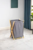 Akkoyunlu home Bambu Katlanır Kirli Çamaşır Sepeti Gri 34x42x58 cm thumbnail 1