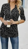 MDB Kadın Uzun Kollu Hakim Yaka Yakadan Fermuarlı Geometrik Desenli Süprem Bluz thumbnail 4