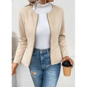 Lucky Life Kadın Uzun Kollu Yuvarlak Yaka önden Fermuarlı Süet Ceket thumbnail 1