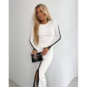 Lucky Life Kadın Uzun Kollu Bisiklet Yaka Kaşkorse Bluz Ve Yırtmaçlı Etek Ikili Takım thumbnail 1