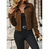 Lucky Life Kadın Uzun Kollu önden Düğmeli Kısa Süet Ceket thumbnail 2