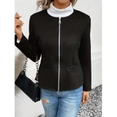 Lucky Life Kadın Uzun Kollu Yuvarlak Yaka önden Fermuarlı Süet Ceket thumbnail 3