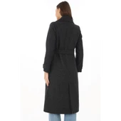 Premium Kaşe Kaban Uzun Boy, Balık Sırtı Yünlü Kaşmir Dokuma, Kruvaze Kuşaklı Astarlı - Siyah thumbnail 8