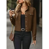 Lucky Life Kadın Uzun Kollu önden Düğmeli Kısa Süet Ceket thumbnail 1