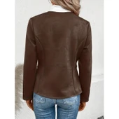 Lucky Life Kadın Uzun Kollu Yuvarlak Yaka önden Fermuarlı Süet Ceket thumbnail 4