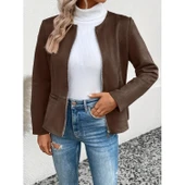Lucky Life Kadın Uzun Kollu Yuvarlak Yaka önden Fermuarlı Süet Ceket thumbnail 2