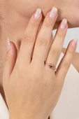925 ayar gümüş yüzük rose safir taşlı kirpikli göz modeli ayarlamalı yüzük SGTL13129LACIVERT thumbnail 4