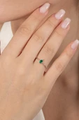 925 ayar gümüş yüzük rodyumlu markiz kesim yeşil taşlı ayarlamalı yüzük SGTL13127YESIL thumbnail 3