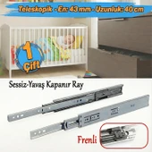 Frenli Teleskopik Çekmece Rayı Bilyalı Dolap Çekmecesi Ray Metal En 4.3 cm Uzunluk 40 cm(1 Çift ) thumbnail 1