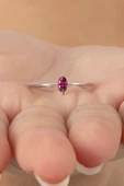 925 ayar gümüş yüzük rodyumlu markiz kesim fuşya taşlı ayarlamalı yüzük SGTL13127FUSYA thumbnail 1