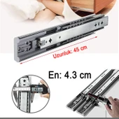 Frenli Teleskopik Çekmece Rayı Bilyalı Dolap Çekmecesi Ray Metal (1 Çift ) En 4.3 cm Uzunluk 45 cm thumbnail 3
