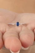 925 ayar gümüş yüzük rodyumlu markiz kesim lacivert ayarlamalı yüzük SGTL13127LACIVERT thumbnail 3