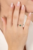 925 ayar gümüş yüzük rodyumlu markiz kesim yeşil taşlı ayarlamalı yüzük SGTL13127YESIL thumbnail 2