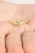 925 ayar gümüş yüzük Altın yaldızlı zirkon taşlı kirpikli göz modeli ayarlamalı yüzük SGTL13129GOLD thumbnail 2