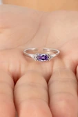 925 ayar gümüş yüzük rodyumlu oval kesim mor taşlı ayarlanabilir prenses yüzük SGTL13128MOR thumbnail 2