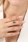 925 ayar gümüş kolye rose yeşil taşlı palmiye kolye SGTL13145ROSE thumbnail 1