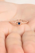 925 ayar gümüş yüzük rose safir taşlı kirpikli göz modeli ayarlamalı yüzük SGTL13129LACIVERT thumbnail 2