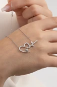 925 Ayar gümüş kolye rodyumlu zirkon taşlı kalbimin ritmi kolye SGTL13142RODAJ thumbnail 1