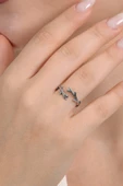 925 ayar gümüş yüzük üstten ayarlamalı ağaç dalı modeli oksitli yüzük SGTL13118SIYAH thumbnail 1