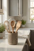 Gri - A+ Silindir Kaşıklık – Tezgah Üstü Servis Standı, Su Gider Delikli, Plastik Düzenleyici Organizer thumbnail 5