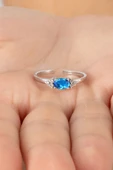 925 ayar gümüş yüzük rodyumlu oval kesim mavi taşlı ayarlanabilir prenses yüzük SGTL13128MAVI thumbnail 2