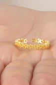 925 ayar gümüş yüzük altın yaldızlı birleşik yıldız silsilesi ayarlamalı yüzük SGTL13123GOLD thumbnail 6