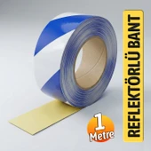 Reflektörlü Bant 5cm x 1m Mavi Beyaz Gece Görünürlüğü Artıran Güçlü Yapışkanlı Güvenlik Uyarı Şeridi thumbnail 4