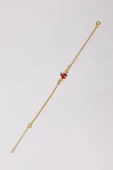 925 ayar gümüş bileklik altın yaldızlı zirkon taşlı kırmızı mineli uğur böceği çocuk bileklik SGTL13175GOLD thumbnail 4